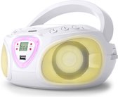 auna Roadie - CD-radio, stereo, boombox, USB, MP3, FM-radiotuner, Bluetooth 2.1, LED-verlichting, 2 x 1,5 W RMS-voeding, netvoeding en batterijvoeding, wit