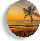 Artaza Houten Muurcirkel - Tropisch Strand Tijdens Zonsondergang - Ø 80 cm - Groot - Multiplex Wandcirkel - Rond Schilderij