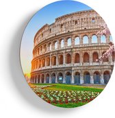 Artaza Houten Muurcirkel - Colosseum bij Zonsopgang in Rome, Italië - Ø 80 cm - Groot - Multiplex Wandcirkel - Rond Schilderij