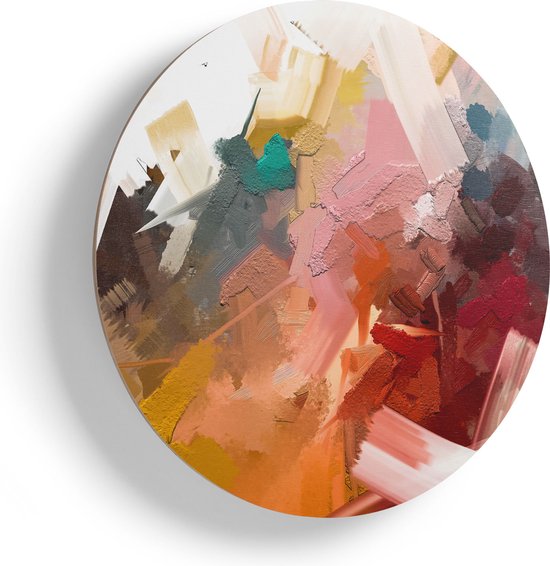 Artaza Houten Muurcirkel - Abstracte Kunst - Kleurrijke Olieverf - Ø 90 cm - Groot - Multiplex Wandcirkel - Rond Schilderij