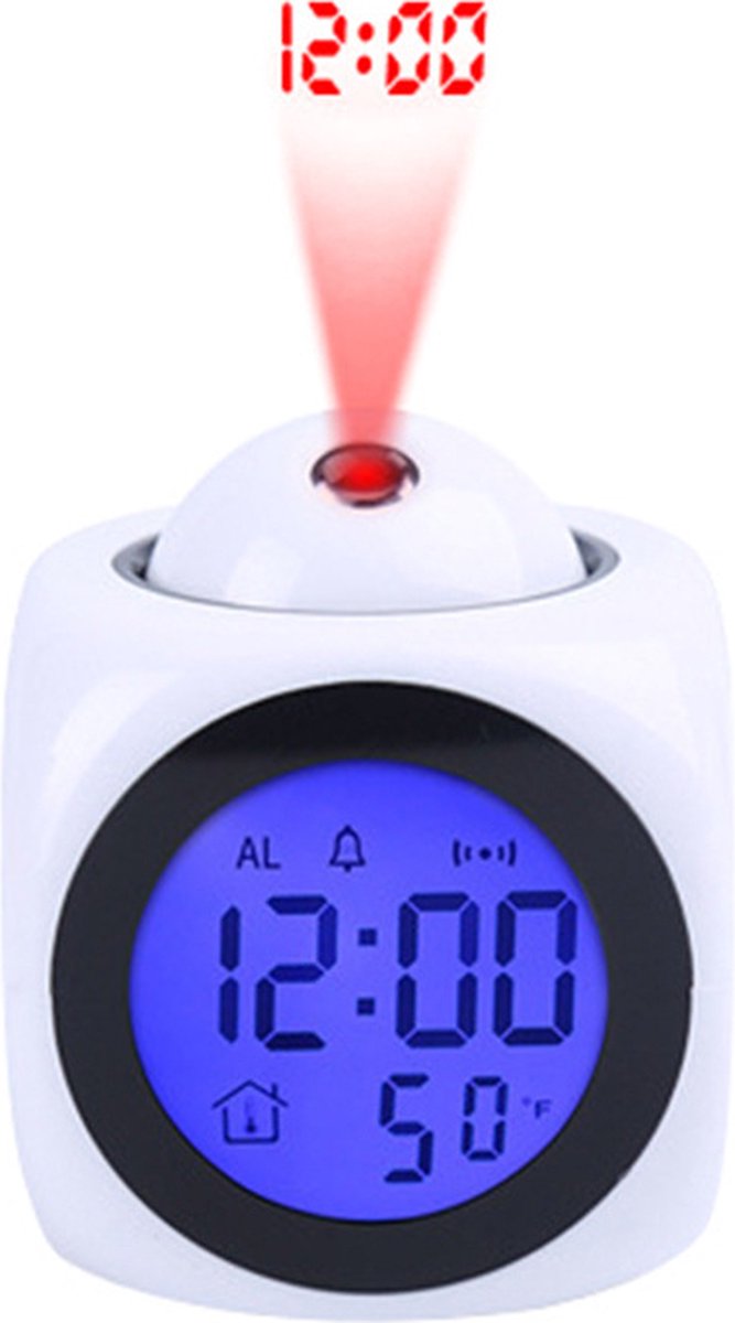 A&K Digitale Projectie Weerstation Klok Thermometer | Projector Wekker | Luchtvochtigheidsmeter | Wit