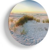 Artaza Houten Muurcirkel - Strand En Duinen Tijdens Zonsondergang - Ø 65 cm - Multiplex Wandcirkel - Rond Schilderij