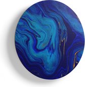 Artaza Houten Muurcirkel - Abstracte Kunst - Blauw met Gouden Verf - Ø 65 cm - Multiplex Wandcirkel - Rond Schilderij