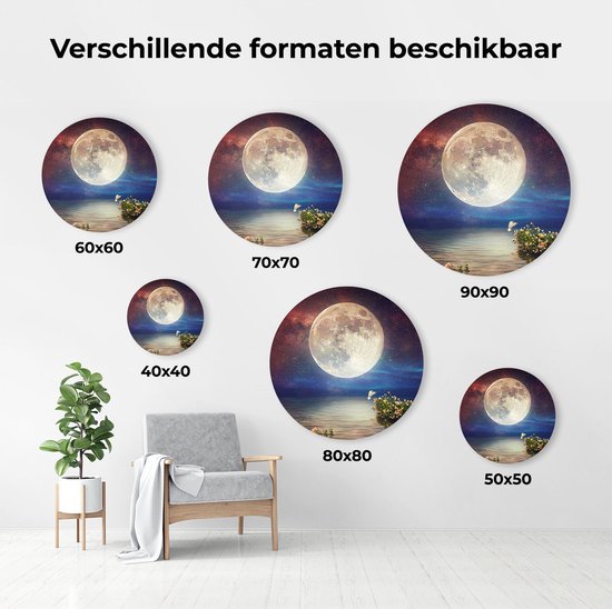 Artaza Dibond Cercle Mural Pleine Lune dans le Ciel au-dessus de l' Water - Ø 70 cm - Cercle Mural - Tableau Rond - Pour Intérieur et Extérieur