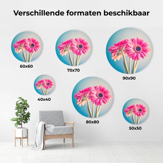 Artaza Dibond Cercle Mural Deux Oeillets Roses - Fleurs - Ø 90 cm - Groot - Cercle Mural - Tableau Rond - Pour Intérieur et Extérieur