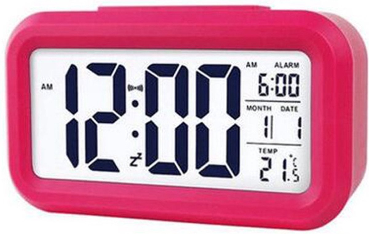 A&K Digitale Wekker | Alarmklok | Inclusief temperatuurmeter | Met snooze en verlichtingsfunctie | Roze