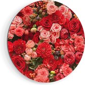 Artaza Cercle mural Dibond Fleurs rouges et roses avec fruits - Abstrait - Ø 80 cm - Groot - Cercle mural - Tableau rond - Pour intérieur et extérieur
