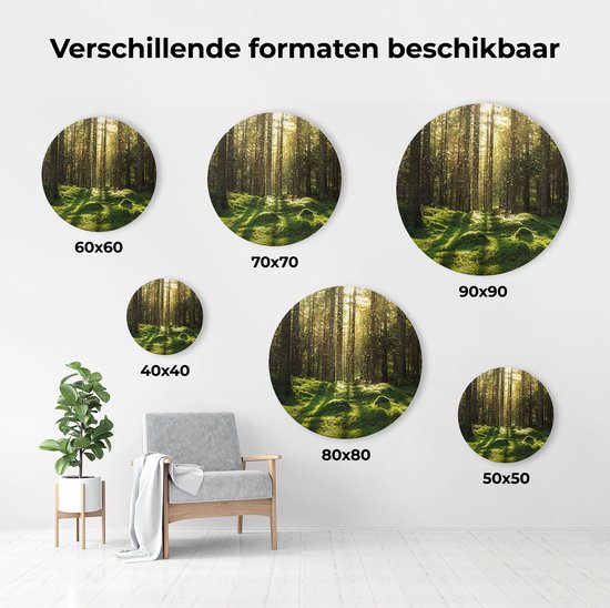 Cercle Mural Artaza Dibond - Forêt avec Mousse Verte au Terre - Ø 80 cm - Groot - Cercle Mural - Tableau Rond - Pour Intérieur et Extérieur