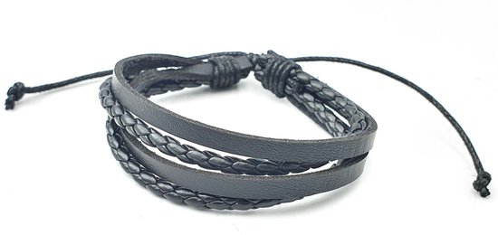 Bracelet homme noir avec cordons tressés et lanières de simili cuir avec  nœud coulissant | bol