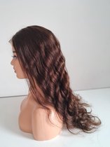 Braziliaanse Remy pruik 26 inch medium bruine 4 golf haren menselijke haren - real human hair 4x4 lace closure pruik