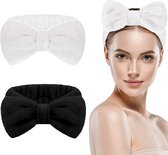 Set 2 Stuks Make-up Haarbanden - Wit, Zwart - Cosmetische hoofdband - Haarband volwassenen - Bandeau - Vrouwen - Dames - Tieners - Meiden - Dans - Yoga - Hardlopen - Sport - Haarac