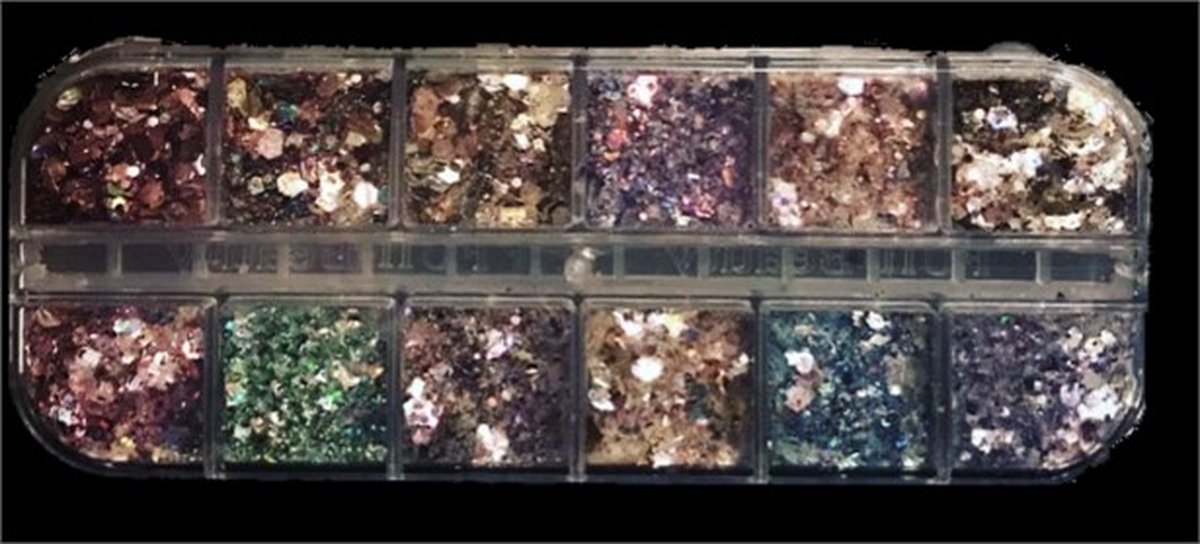 Goedkoopste Glitterbox 1 - Glitters - Nail art - Glitter nagels - Nagelverzorging - Nail art tools - 12 verschillende kleuren glitters - Nageldecoratie - Gelnagels - Acryl nagels - Polygel