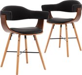 Decoways - Eetkamerstoelen 2 stuks kunstleer en gebogen hout zwart