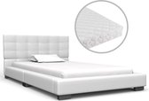 Decoways - Bed met matras kunstleer wit 90x200 cm