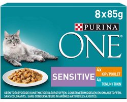 Purina ONE Kattenvoer Nat Adult Sensitive Kip & Tonijn - 8 x 85 gr