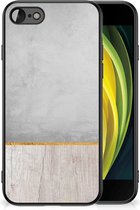 Backcase Siliconen Hoesje iPhone 7/8/SE 2020/2022 Smartphone Hoesje met Zwarte rand Wood Beton