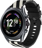 Siliconen Smartwatch bandje - Geschikt voor  Fossil Gen 6 - 44mm gestreept siliconen bandje - zwart/wit - Strap-it Horlogeband / Polsband / Armband