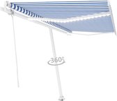 Decoways - Luifel automatisch met LED en windsensor 400x350 cm blauw wit