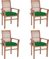 Decoways - Eetkamerstoelen 4 stuks met groene kussens massief teakhout