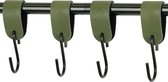 4x Leren S-haak hangers - Handles and more® | KAKI - maat L (Leren S-haken - S haken - handdoekkaakje - kapstokhaak - ophanghaken)