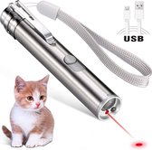 USB Laserpen 3 in 1 | Kattenspeeltjes | Kat Laser | Kattenspeelgoed | Oplaadbaar | Rode Laser | Lasperlampje Katten | Laserpen | Zaklamp | Laserpointer Zilver | UV – LED – RVS |