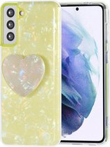 UNIQ Accessory hoesje voor Samsung Galaxy S21 Plus - TPU Backcover - Heartshaped Popsocket - Groen