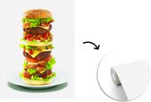 Behang - Fotobehang Enorme hamburger op een wit bord - Breedte 220 cm x hoogte 260 cm