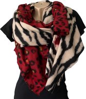Lange Warme Dames Sjaal - Panterprint - Zebraprint - 2-Zijdig - Rood - 200 x 90cm (22-37)