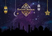 Ramadan decoratie: Placemats - Ramadan Mubarak paars goudfolie (set van 6)