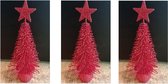 3 x Mini kerstboom "glitter" 14 cm. voor in auto/ vrachtauto/ kantoor met kerstster