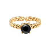 Ring met zwarte diamant design - Zirkonia Ring - Maat verstelbaar - 14K Goud verguld - Dottilove