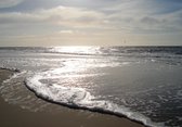 Dibond - Zee - Strand in wit / beige / grijs / blauw - 100 x 150 cm