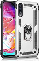 LuxeBass Hoesje geschikt voor Samsung Galaxy A70 Hoesje - Anti-Shock Hybrid Ring Armor zilver