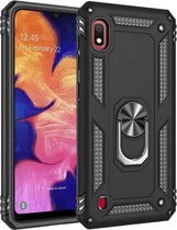 LuxeBass Hoesje geschikt voor Samsung Galaxy A10 Hoesje - Anti-Shock Hybrid Ring Armor Zwart