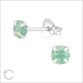 Aramat jewels ® - Oorbellen rond swarovski elements kristal 925 zilver groene opaal 4mm
