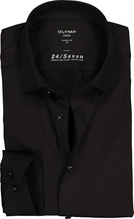 OLYMP Luxor 24/Seven modern fit overhemd - zwart tricot - Strijkvriendelijk - Boordmaat: 45