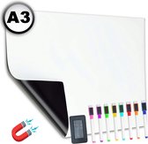 Tableau blanc pour réfrigérateur AWEMOZ® - Format A3 - Magnétique - 8 marqueurs - Tableau de planification avec marqueurs - Planificateur mensuel et planificateur hebdomadaire