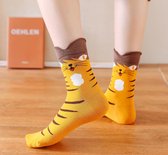 Sokken dames - geel / bruin - leuke sokken - print kat - ogen - 36-40