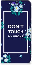 Telefoontasje Geschikt voor Samsung Galaxy A13 5G | Geschikt voor Samsung Galaxy A04s Smartphone Hoesje Flowers Blue Don't Touch My Phone