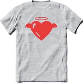 Valentijn Hart T-Shirt | Grappig Valentijnsdag Cadeautje voor Hem en Haar | Dames - Heren - Unisex | Kleding Cadeau | - Licht Grijs - Gemaleerd - S