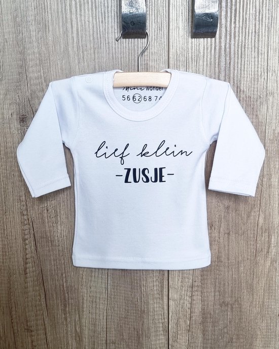 Miniwonder shirt - lief klein zusje - wit met zwarte opdruk - lange mouw