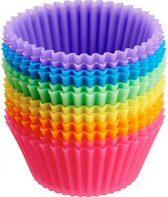 WVE® Siliconen Cupcake Vormpjes - 12 stuks - Ø7 cm - Gekleurde - Bakvorm - Taart - Gebak - Koekjes - Cake - Chocolade - Herbruikbaar - BPA vrij - Rond