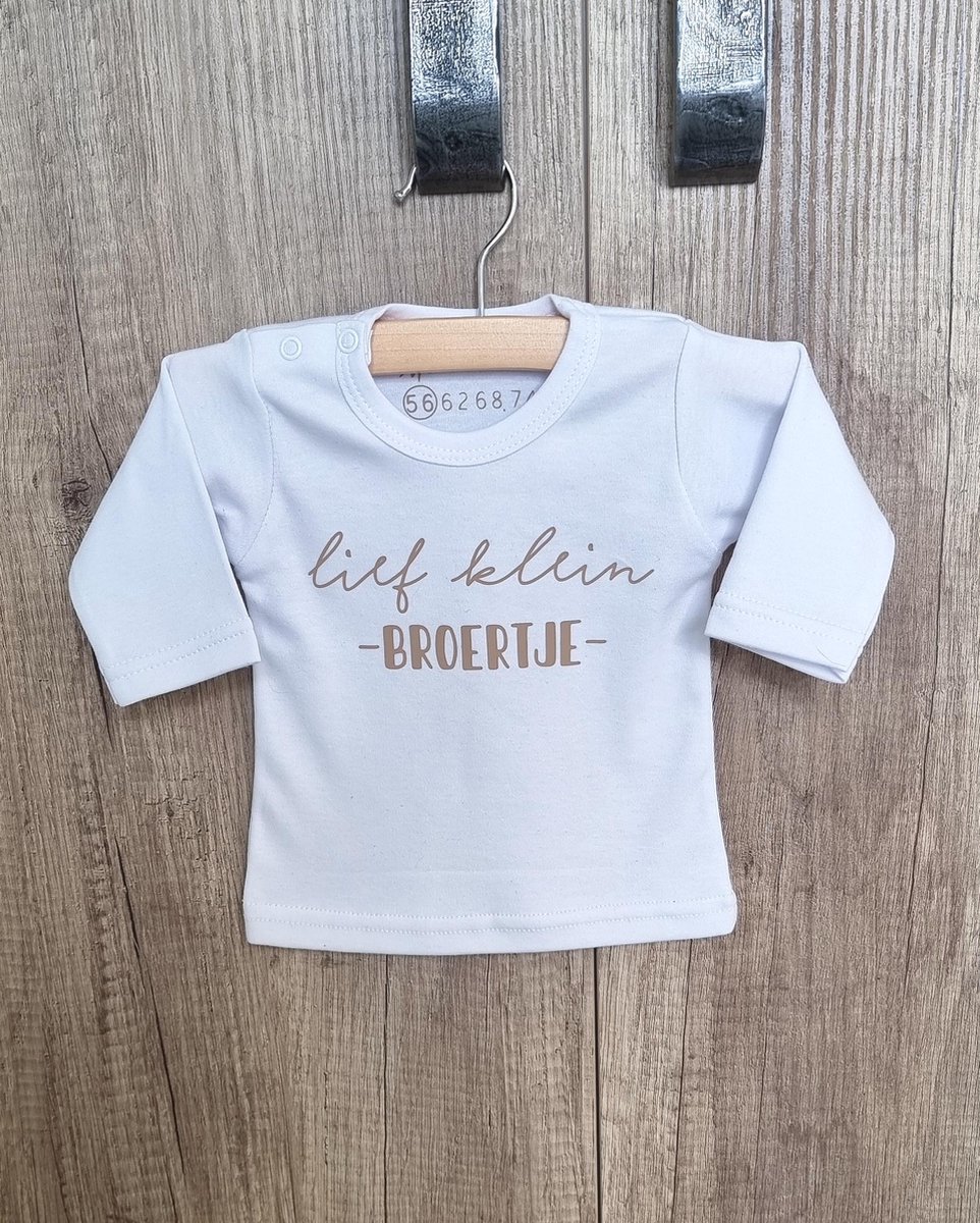 Miniwonder shirt - lief klein broertje - wit met mokkakleurige opdruk - lange mouw - maat 74