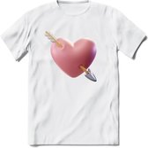 Valentijn Hart met pijl T-Shirt | Grappig Valentijnsdag Cadeautje voor Hem en Haar | Dames - Heren - Unisex | Kleding Cadeau | - Wit - S