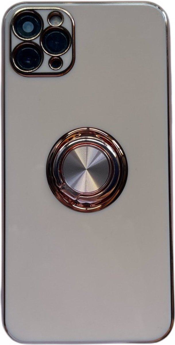 iPhone 11 Pro Max hoesje met ring - Kickstand - iPhone - Goud detail - Handig - Hoesje met ring - 5 verschillende kleuren - zalm roze - Grijs/blauw - Donker groen - Zwart - Paars