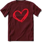 Valentijn Hart T-Shirt | Grappig Valentijnsdag Cadeautje voor Hem en Haar | Dames - Heren - Unisex | Kleding Cadeau | - Burgundy - M