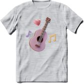 Valentijn muziek T-Shirt | Grappig gitaar Valentijnsdag Cadeautje voor Hem en Haar | Dames - Heren - Unisex | Kleding Cadeau | - Licht Grijs - Gemaleerd - M