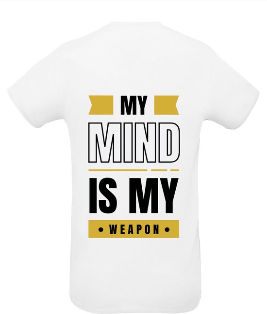 Huurdies Sportshirt | My mind is my weapon | maat  XXL | Bedrukkingskleur goud | shirt wit