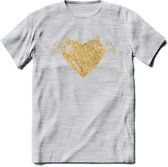 Valentijn Goud Hart T-Shirt | Grappig Valentijnsdag Cadeautje voor Hem en Haar | Dames - Heren - Unisex | Kleding Cadeau | - Licht Grijs - Gemaleerd - L