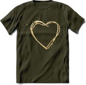 Valentijn Goud Hart T-Shirt | Grappig Valentijnsdag Cadeautje voor Hem en Haar | Dames - Heren - Unisex | Kleding Cadeau | - Leger Groen - M